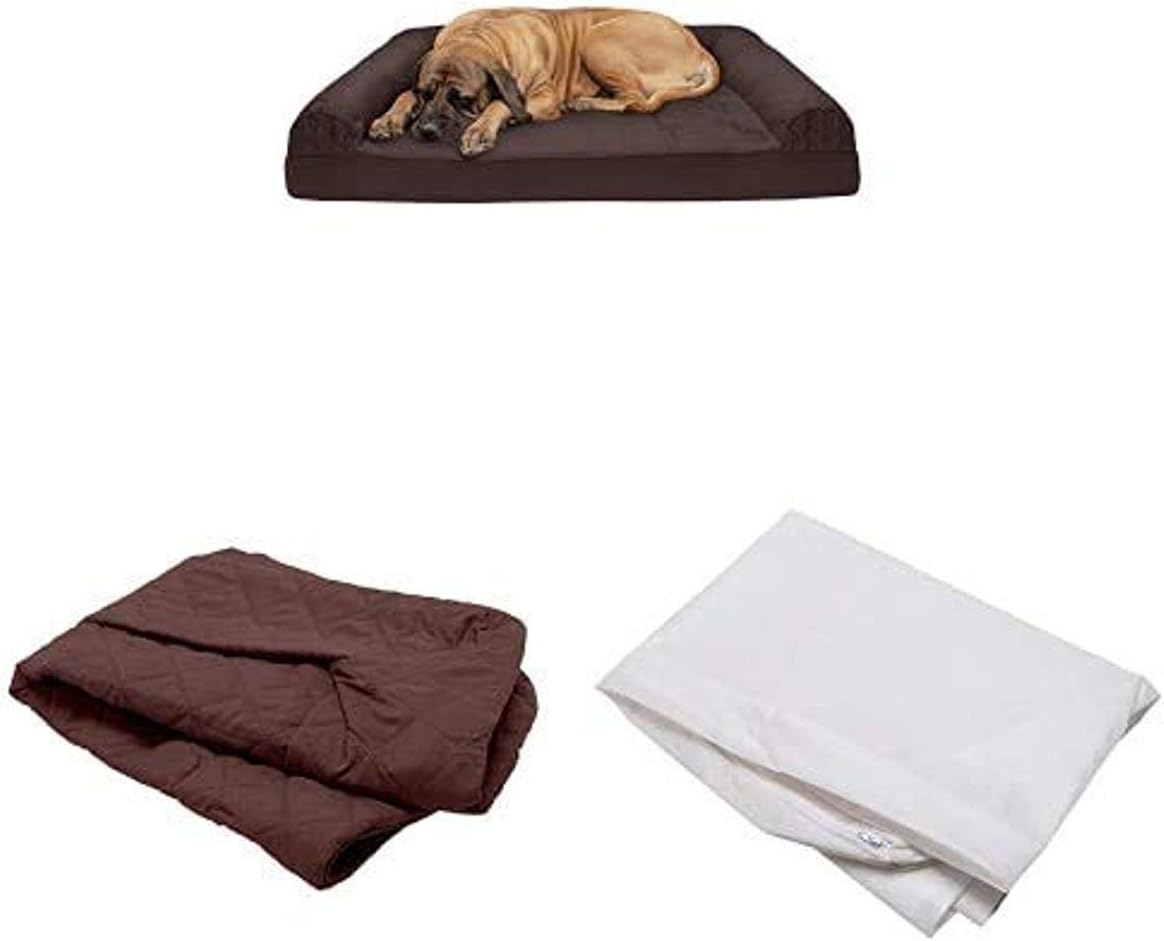 Furhaven Pet Bundle - Jumbo Plus Coffee Cooling Gel Memory Foam Quilted Quilted Sofa, Extra Dog Bed Cover, & Water-Resistant Mattress Liner for Dogs & Cats