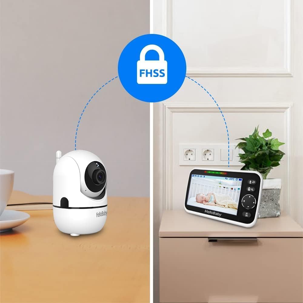 HelloBaby Upgrade 5’’ Baby Monitor with 30-Hour Battery, 2 Cameras Pan-Tilt-Zoom, 1000ft Range Video Audio Baby Monitor No WiFi, VOX, Night Vision, 2-Way Talk, 8 Lullabies and Temperature