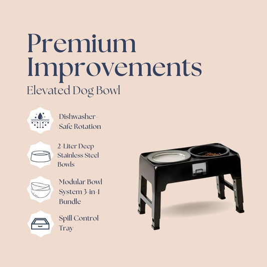 Adjustable Elevated Dog Bowls — Premium Stainless Steel, 4 Height Levels, Spill-Proof, No Tool Assemble, Foldable Feeding System for Dogs of Small, Medium, Large, and XLarge