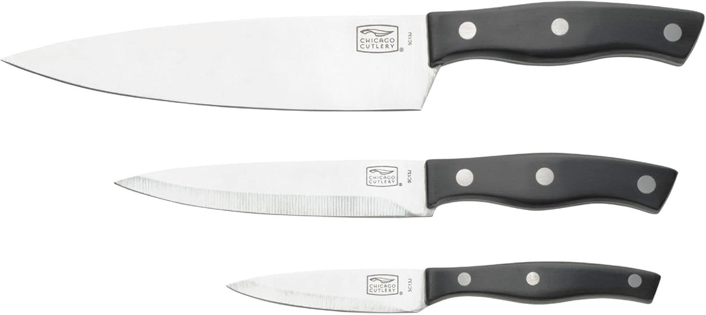 Chicago Cutlery Ellsworth 3-Piece Knife Set With Guided Grip, Stainless Steel Blades and Ergonomic Handles For Home Kitchen and Professional Use