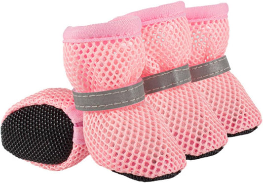 Breathable Dog Shoes,Summer Dog Paw Protector Anti-Slip Socks,Dog Outdoor Booties with Rubber Soles for Hiking and Running_M(Pink)