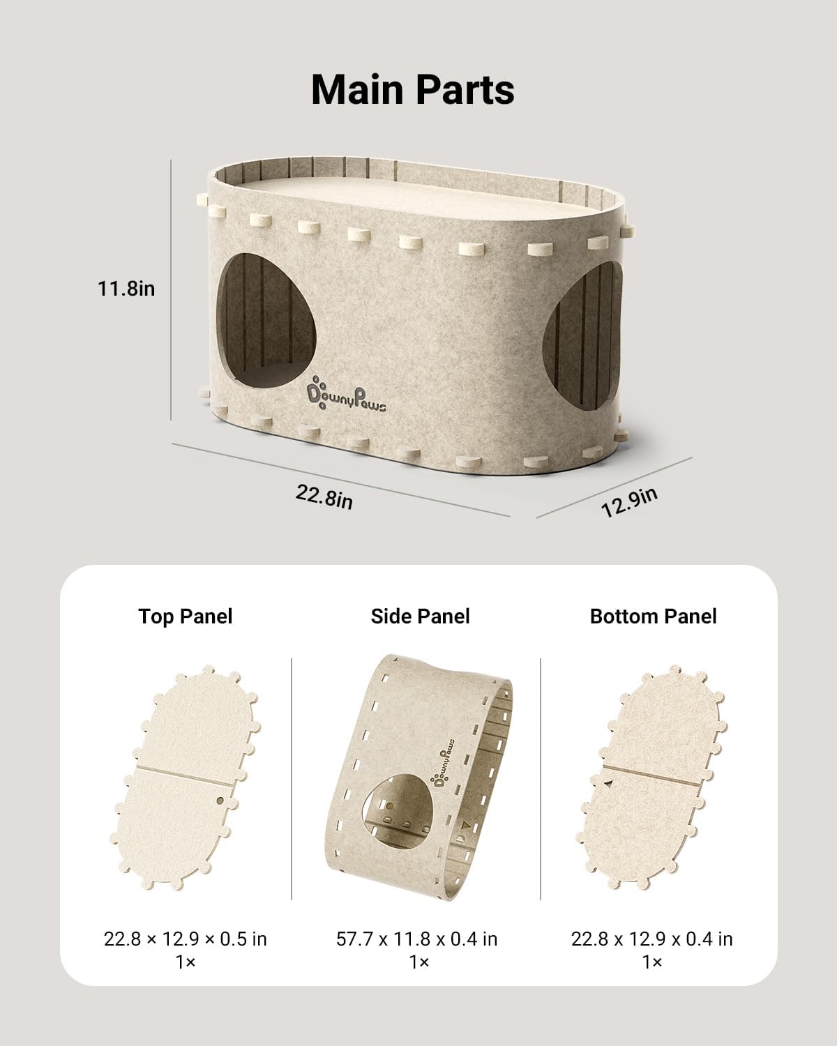 DownyPaws Cat House for Indoor Cats, Cat Bed Cave for Multiple & Large Cats Up to 22 Lbs, Scratch Resistant, Foldable Peekaboo Kitten Caves Tunnel Enclosed Bed, PeekaPurr, Cream