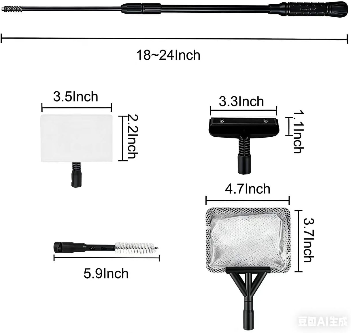 Carefree Fish 4IN1 Aquarium Cleaning Tools Long Handle Adjustable Length 18~24Inch Fish Tank Cleaner Kit Algae Scraper Scrubber Brushes Set