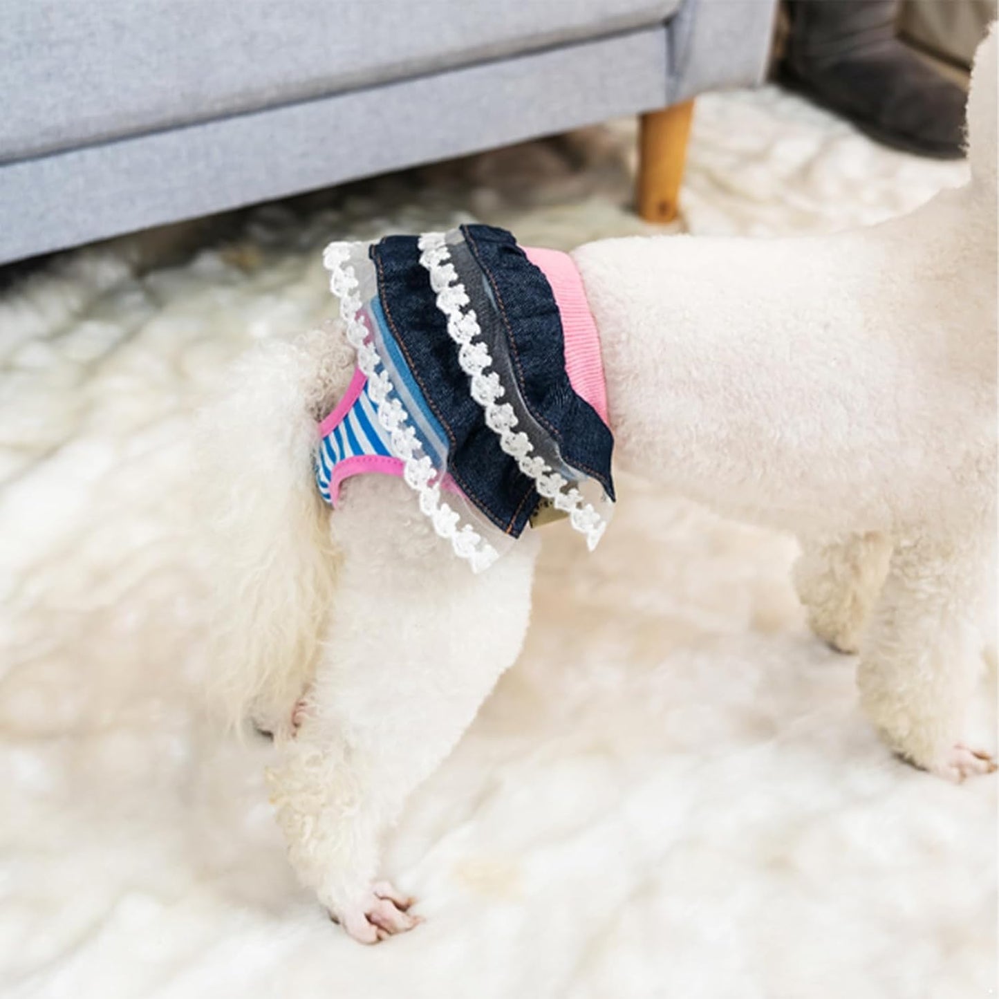 CHICTRY Soft Breathable Dog Nappies Female Reusable Washable Puppy Sanitary Pants Adjustable Elastic Waist with Leak Guard Denim Blue Medium