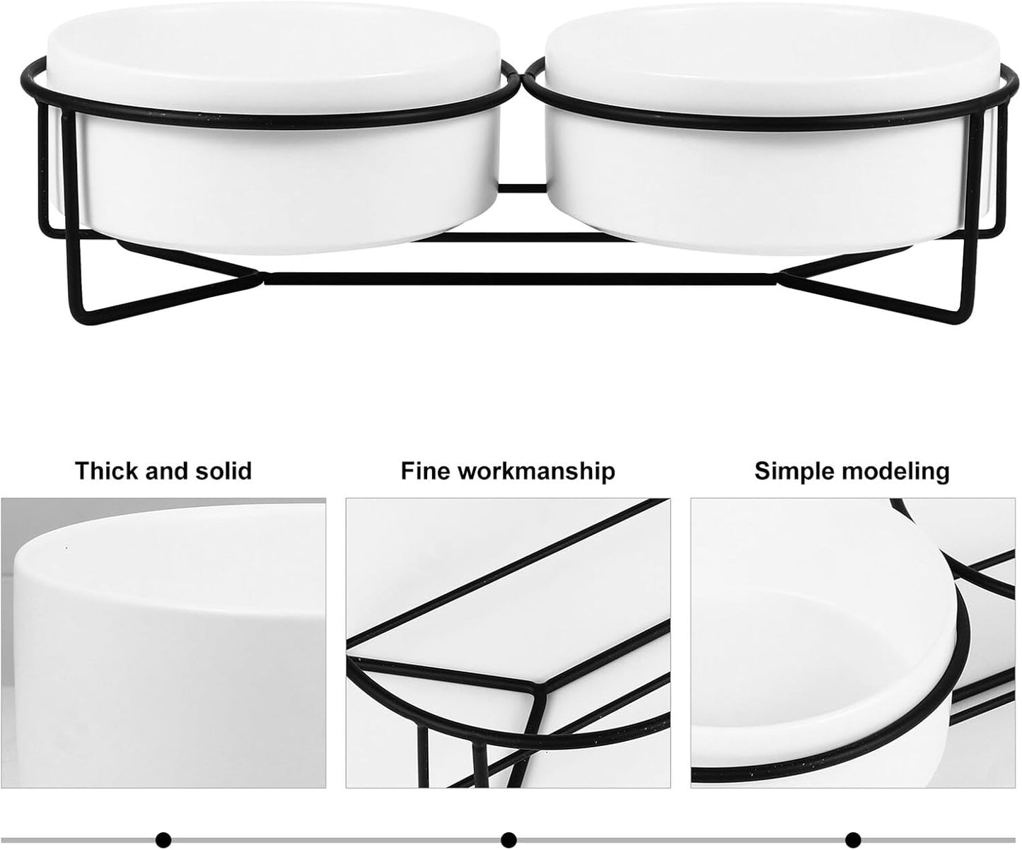Milisten Double Ceramic Pet Feeding Bowls with Raised Iron Stand 13cm, Spill-Resistant Cat and Dog Food Water Bowls for Home Use