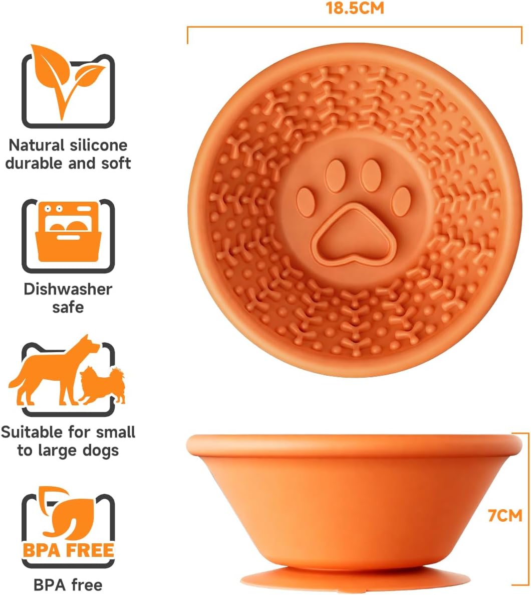 Dog Lick Bowl, Non-Slip Slow Feeder Licking Mat & Treat Dispenser (Wide Bowl Mouth w/Inlaid Stainless Steel Ring) - Interactive Toys, Anxiety Reducer, Freeze Bone for Dogs, BPA Free Silicone