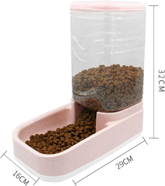 Dispenser Unplugged Pet Feeder Water Dispensers Set Automatic Gravity Feeder Cat Food,Dog Water Bowl and Automatic Pet Feeders Water Dispenser for Small Medium Large Cat Dog cat Fountain (Pink)