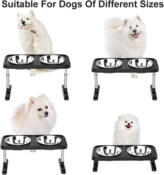 Elevated Dog Bowls, Raised Cat Bowl Stand Feeder with 2 Stainless Steel Food and Water Bowls for Small Medium Large Dogs, 4 Heights 2.9", 8.9", 10.8", 12.6",Black