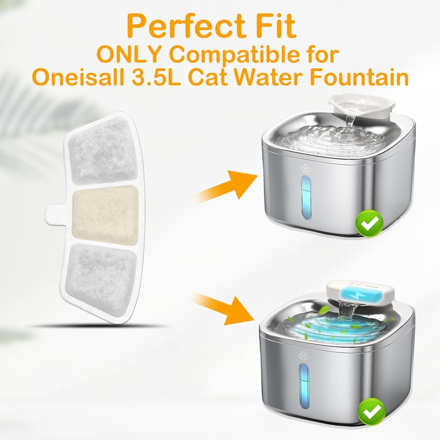 16+16 Pack Replacement Filters for Oneisall PW04 3.5L Wireless Cat Water Fountain, Includes 16 Filters & 16 Sponges