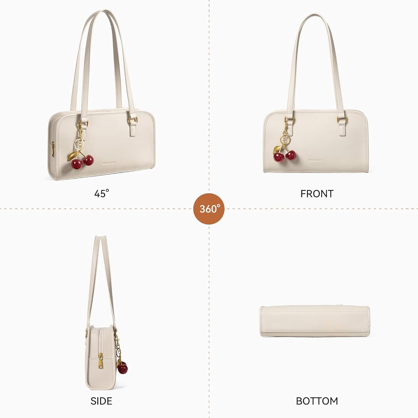 BOSTANTEN Shoulder Bag for Women Vegan Leather Purse with Cherry Charm Medium Handbag with Zipper for Daily Use