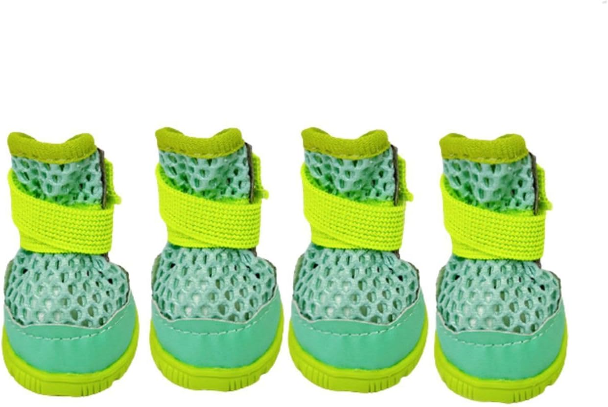 Anti Slip Dog Shoes Paw Protectors for Hardwood Floors,Breathable Puppy Boots with Adjustable Straps for Hot Pavement Beach_3#(Green)