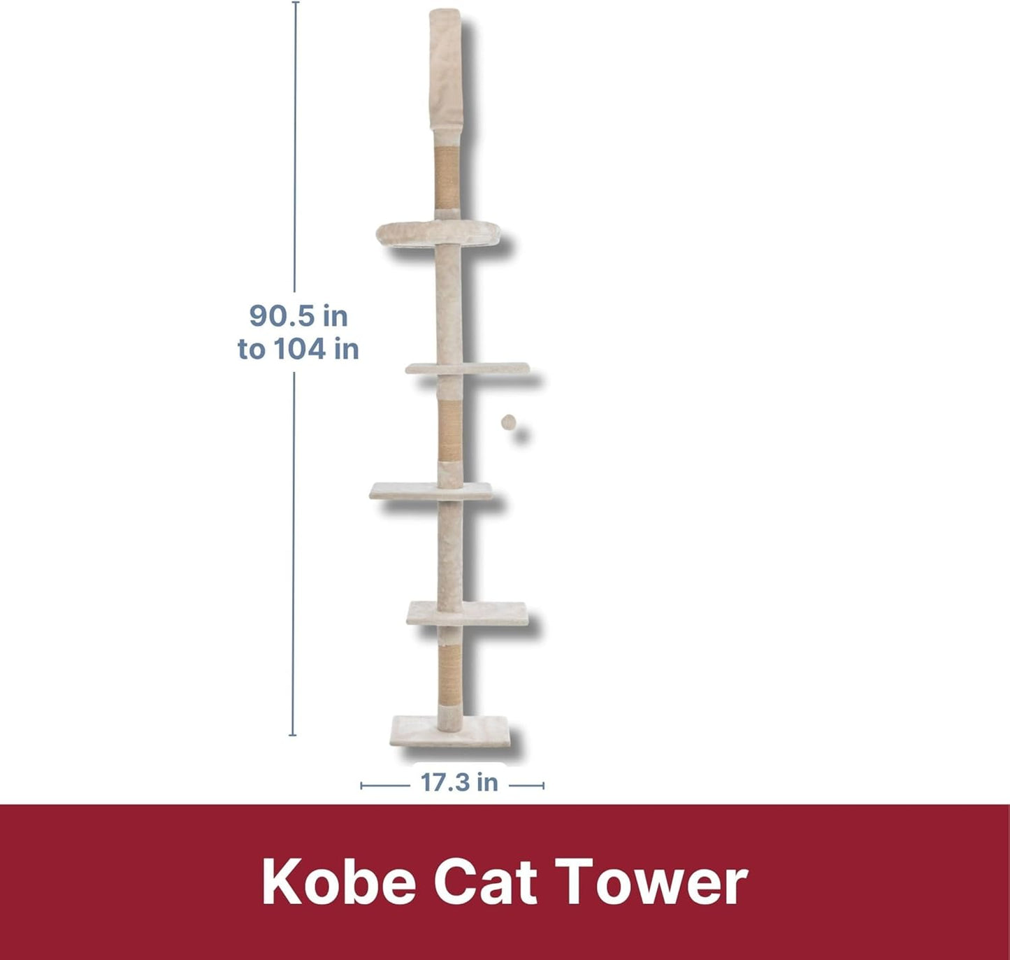 Trixie Kobe Cat Tree – Tall Cat Tower with Sisal Posts, Condo & Elevated Perch – Indoor Cat Furniture for Scratching & Climbing – Beige, 9.8" x 17.3" x 90.5"