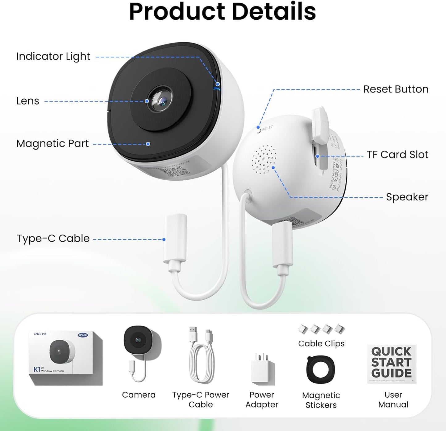 2K No Drill Window Camera-2 Pack 2.4Ghz & 5Ghz WiFi Dome Cameras for Home Security for Indoor & Outdoor Monitoring, Color Night Vision, Human Detection, 24/7 Recording, Ideal for Apartment, K1