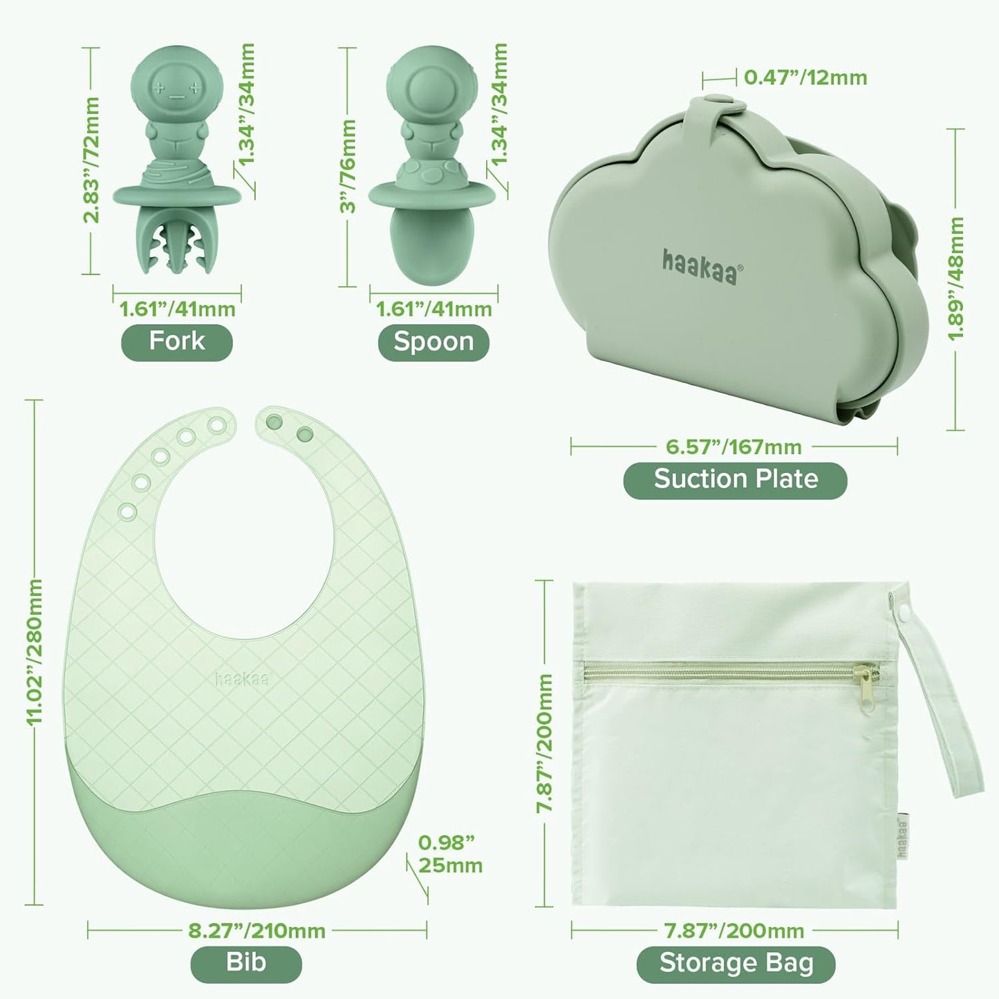haakaa Cloud Crew Silicone Travel Baby Feeding Set with Foldable Suction Baby Plate, Silicone Bib, Baby Spoon and Fork, Waterproof Travel Bag, 6M+