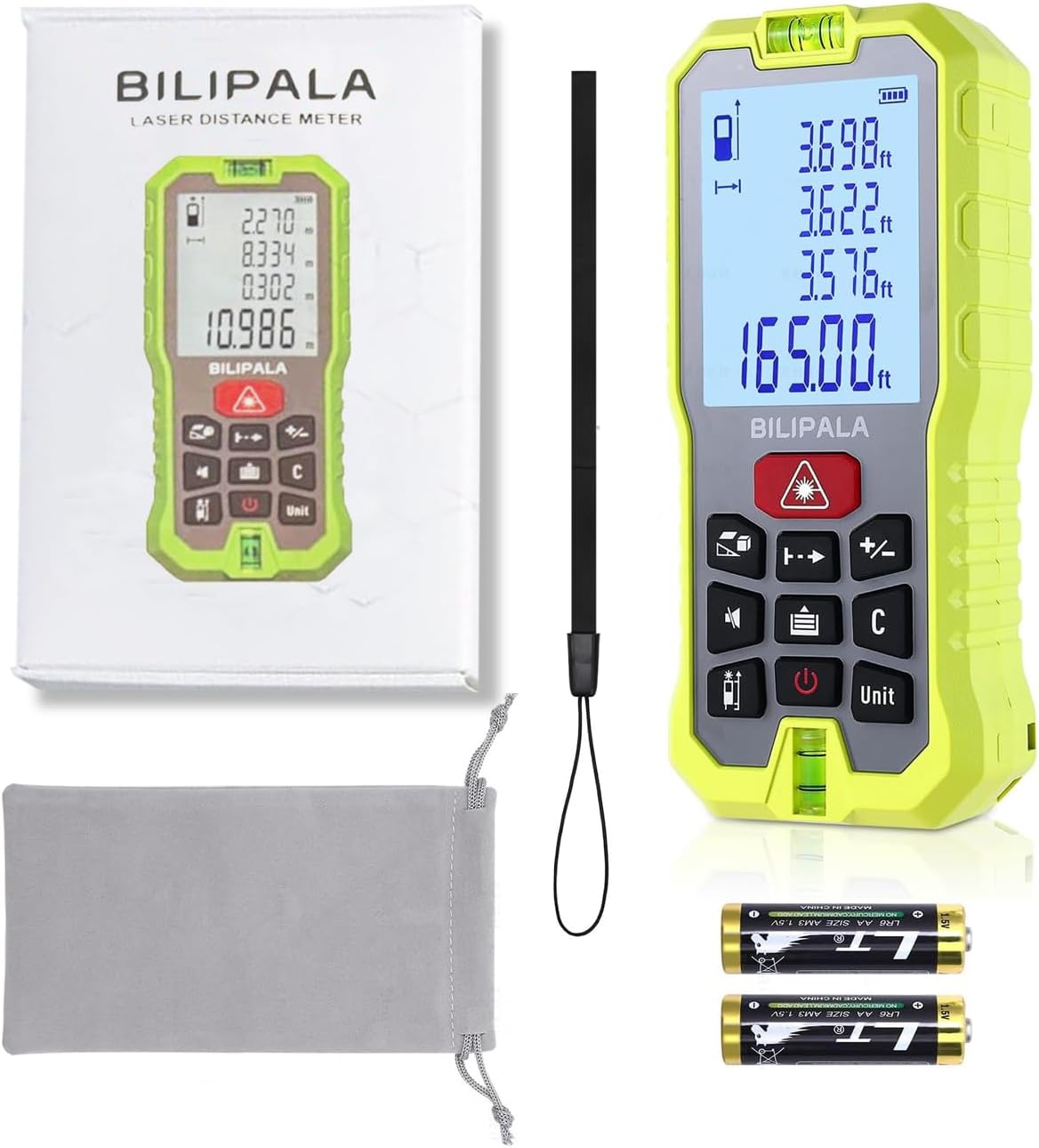 Laser Measure 229ft, Digital Laser Distance Meter with 2 Bubble Levels, 2" Backlit LCD, High Precision Laser Measuring Tool,Area Measurement,Volume and Pythagoras, Mute, Battery Included