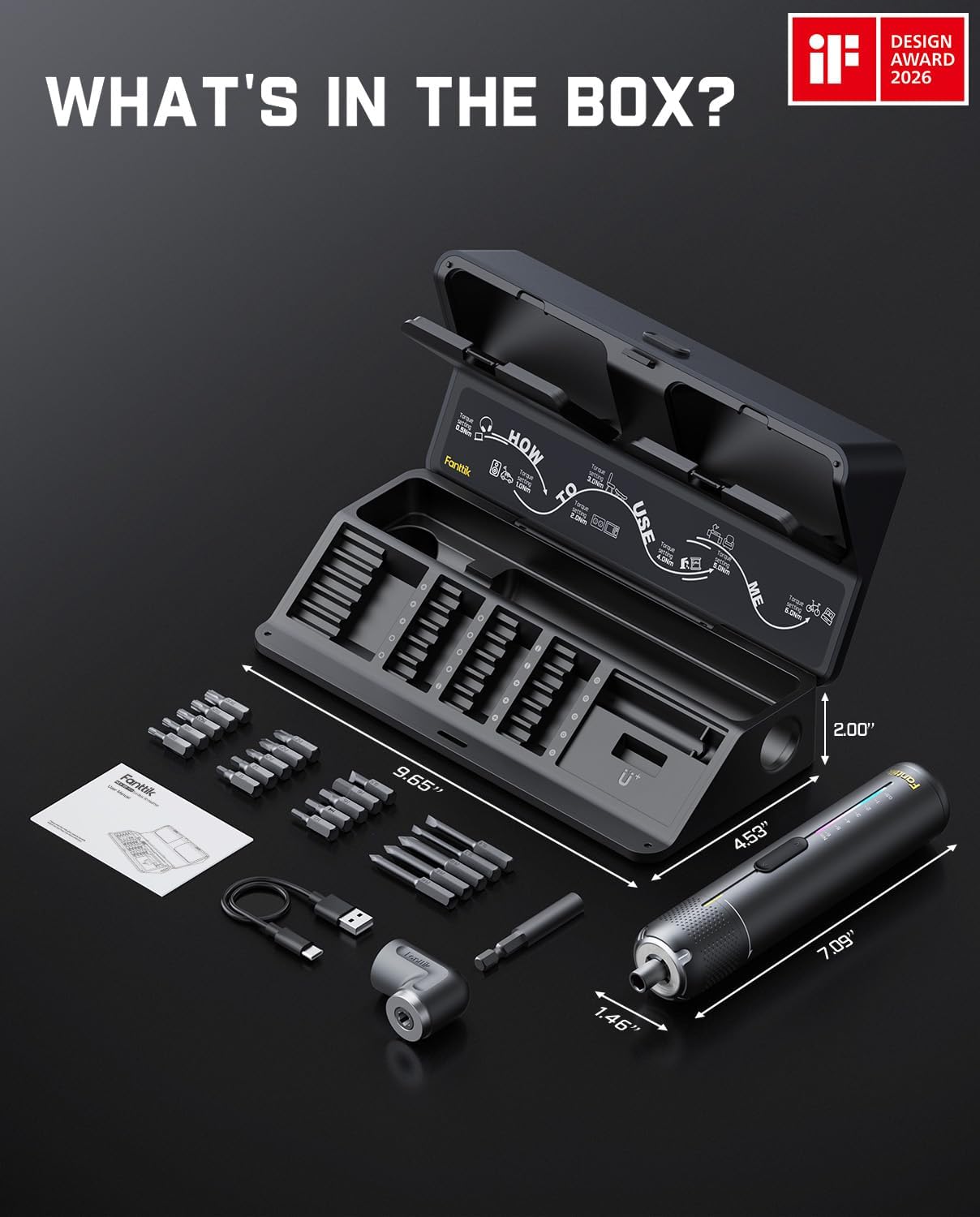 Fanttik S2 Pro Electric Screwdriver, Cordless Screwdriver Set, 7 Torque Settings, 0.5 to 6N.m, 20 Magnetic Bits, 1/4''Hex Shank, with 90° Angle Adapter, for Furniture, Household Repairs