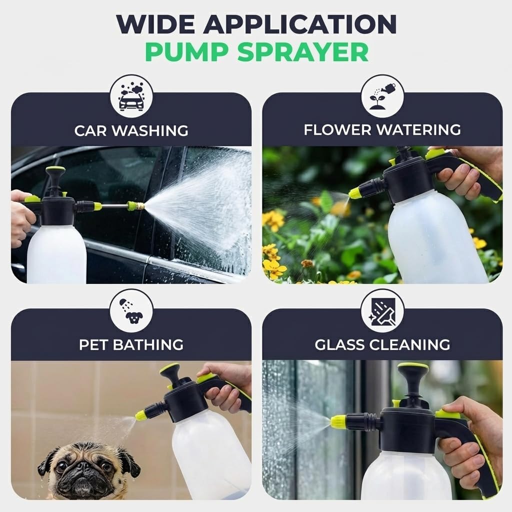Flora 0.5 Gallon Garden Pump Sprayer β Handheld Pressure Sprayer with Adjustable Nozzle, Lock-On Trigger & Comfort Grip for Plants, Lawn, Home & Car Care
