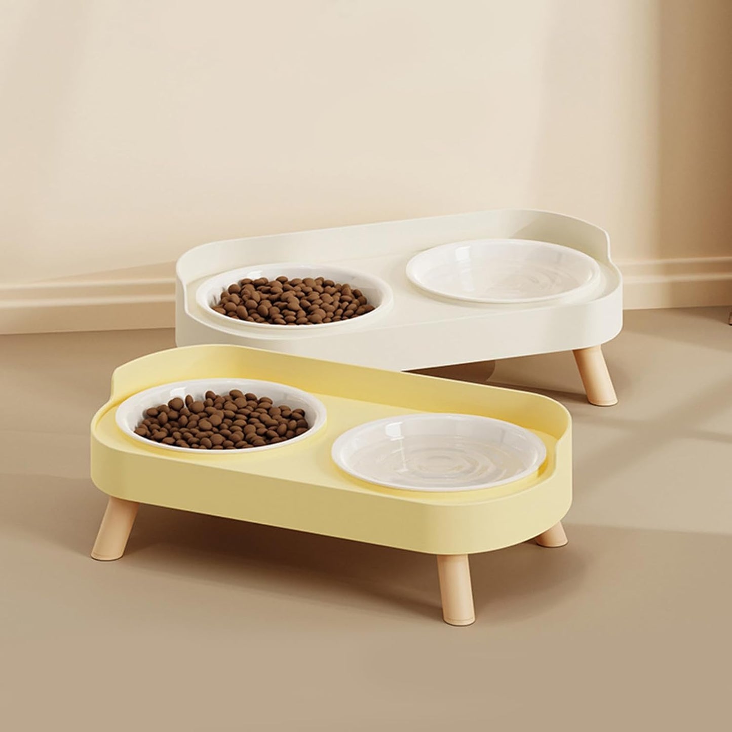 Double Bowl Elevated Pet Dining Station Splash Proof Design Ergonomic Height Cats Feeder Dish for Eating Habits Double Pet Bowl Stand