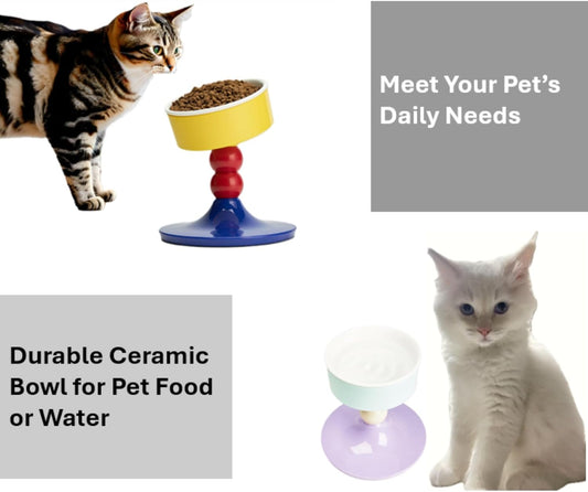 Adjustable Elevated Ceramic Cat Bowl – Durable, Tiltable, Non-Slip, and Easy to Clean for Indoor Cats and Small Dogs (Pastel Tricolor)