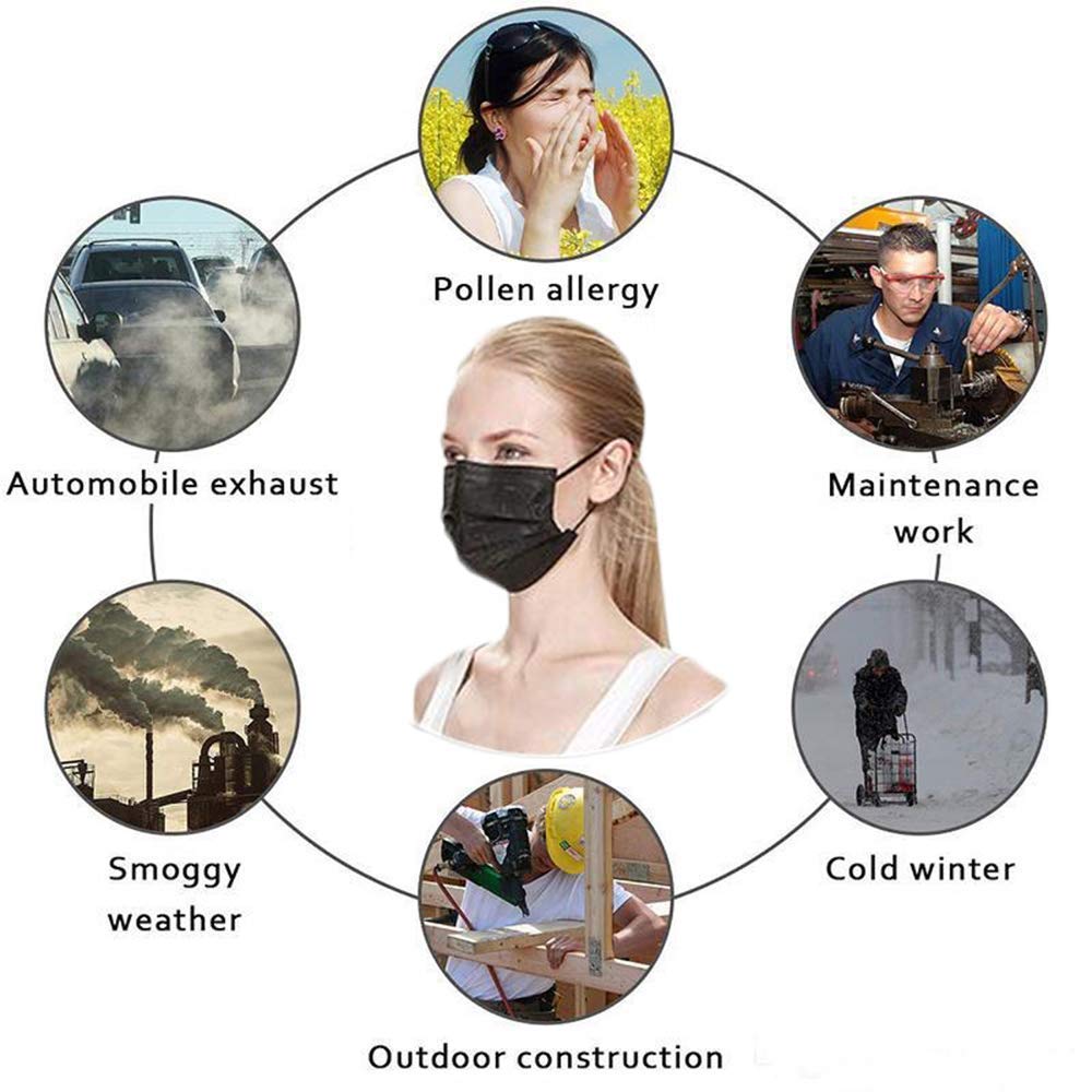 LEMENT 100 Pcs Disposable Face Masks, 3 Ply Face Masks Black Disposable Mask, (Disposable face mask)