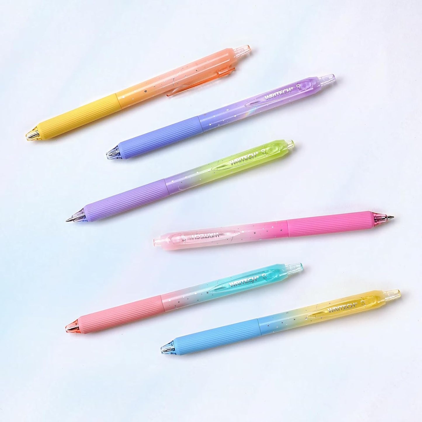 WRITECH Gel Pens Fine Point: Nebula Pen Set 0.7mm Black Ink Retractable 6ct Smooth Writing with Aesthetic Gradient Color Barrel for Journaling Note Taking Silent Click No Smear