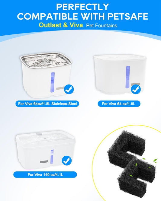 10 Pack Foam Filters Compatible with PetSafe Viva Water Fountain 64oz & 140oz, Pet Drinking Fountain Filter Replacement, Sponge Filter for Cat & Dog