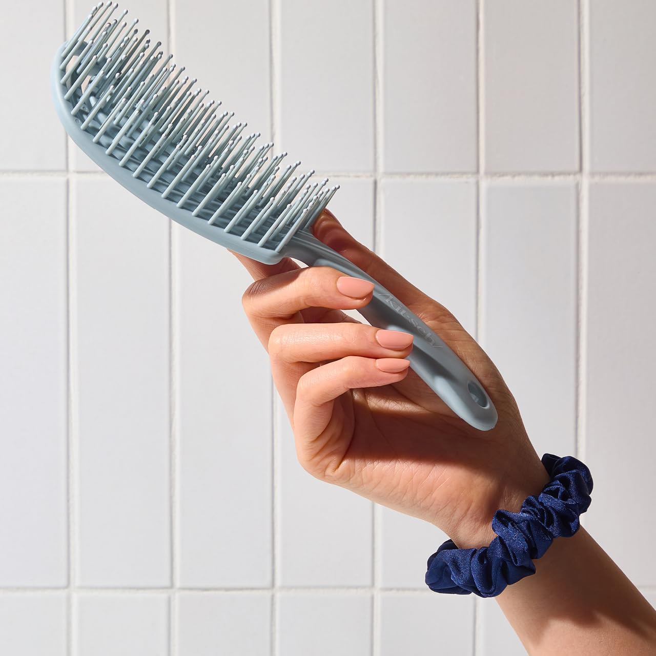 Kitsch Hair Brush Detangler – Flexi Flow Hair Brush for Women, Men & Kids | Detangling Brushes for Curly Hair with Bendable Frame, Bounce Curl Defining Brush for Wet or Dry Strands - Haze Blue