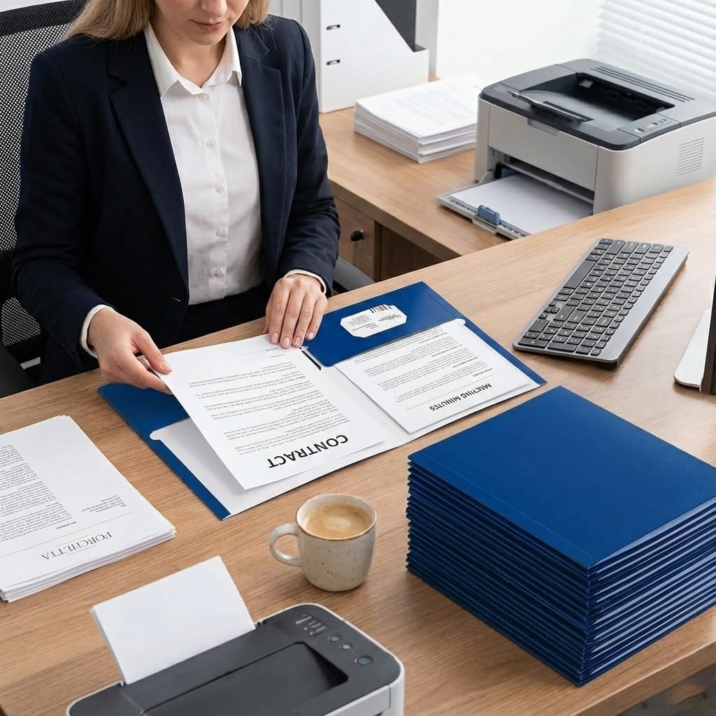Zzrywuty File Folders with Pockets Letter Size,50-Pack Paper Folders with Card Slot,Blue Two Pocket Folders for School Students,Businessmen,Home and Office Workers