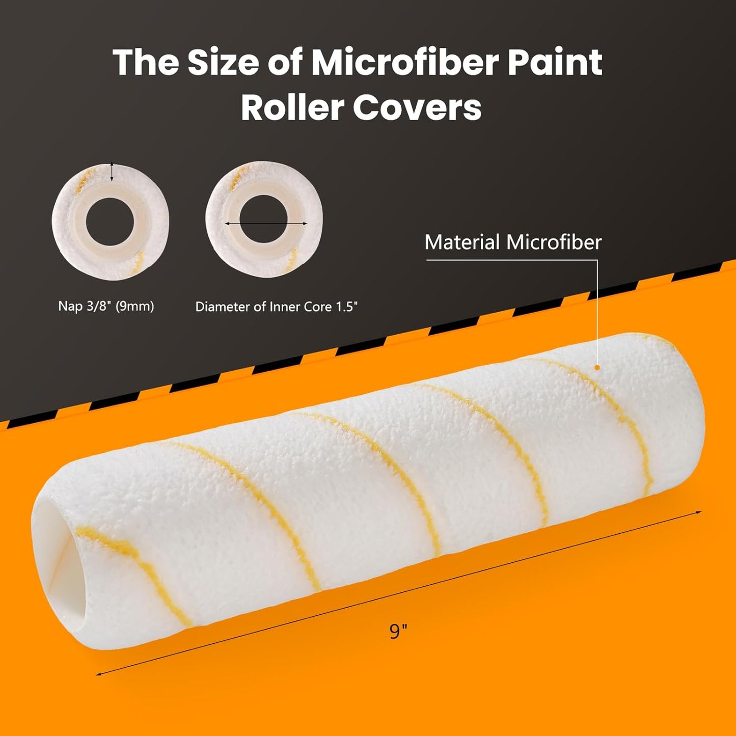 Paint Roller Kit with Extension Pole, 9 Inch Paint Roller, Paint Tray with Liner, Paint Brush & Tape, Professional Microfiber Painting Supplies for Painting Walls, Ceilings and Home (3 FT)