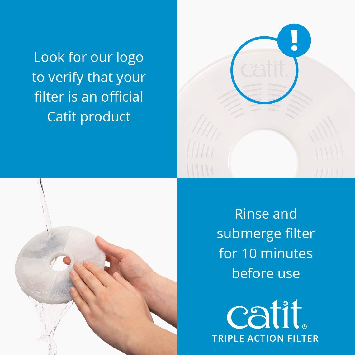 Catit LED Flower Fountain with Set of 5 Triple Action Filters, Cat Drinking Water Fountain, Blue, 3 L