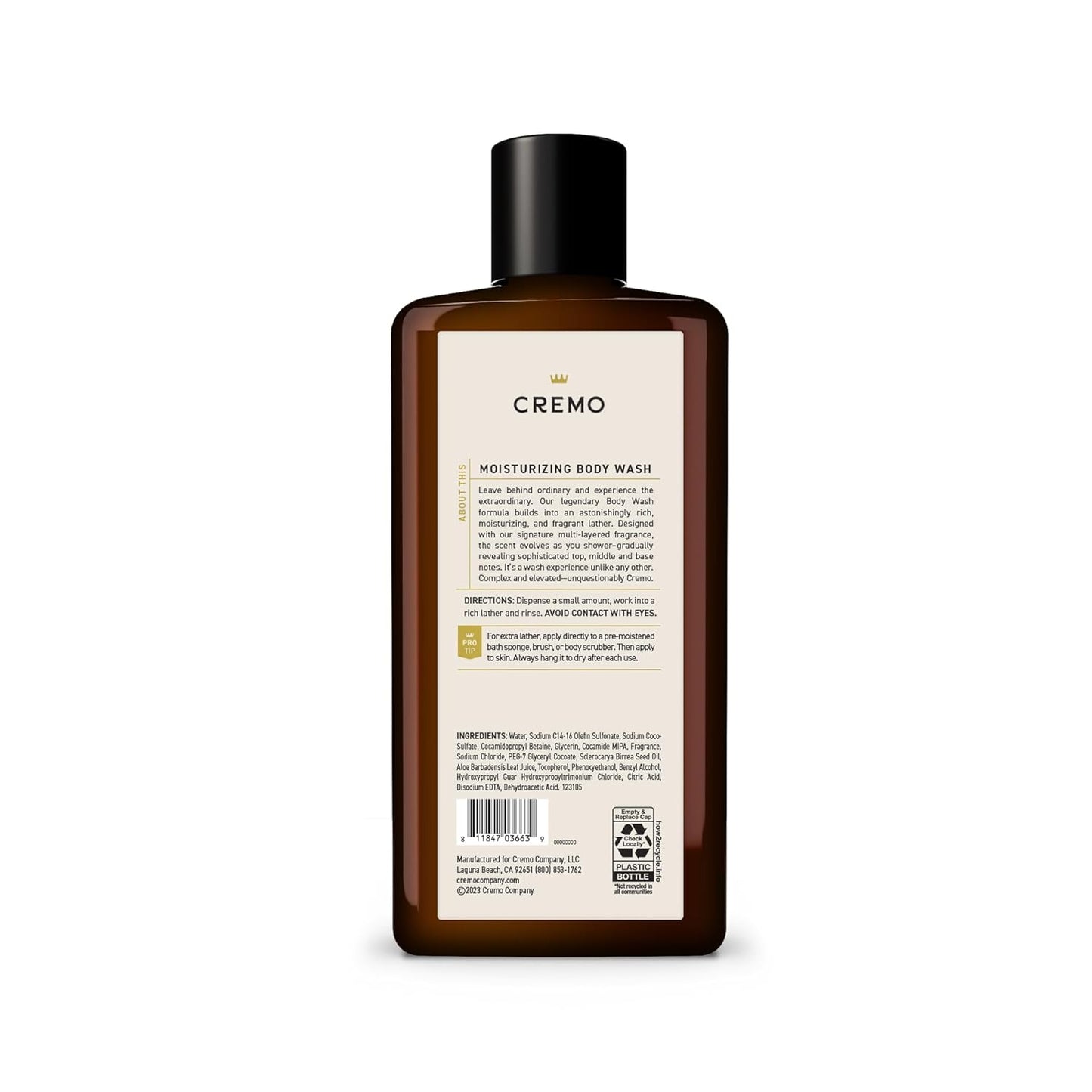 Cremo Body Wash for Men, Rich-Lathering Italian Bergamot, 16 Fl Oz