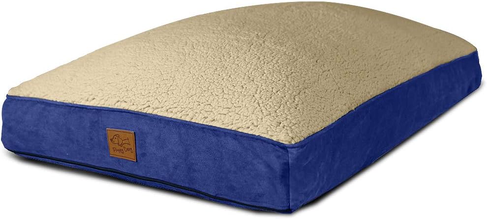 Floppy Dawg Large Dog Bed Replacement Cover and Waterproof Inner Liner. Save a Damaged Dog Bed. Protect a Pillow. Make a New Bed. 40L x 28W. Blue with Beige Top.