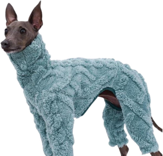 Greyhound Clothes - Dog Winter Warm Fleece Turtleneck Jumpsuit Four-Leg Rompers Long Sleeve Sweatshirt Thick Outdoor Coat for Italian Greyhound Whippet Deerhound Bedlington Terrier (XL,Green)