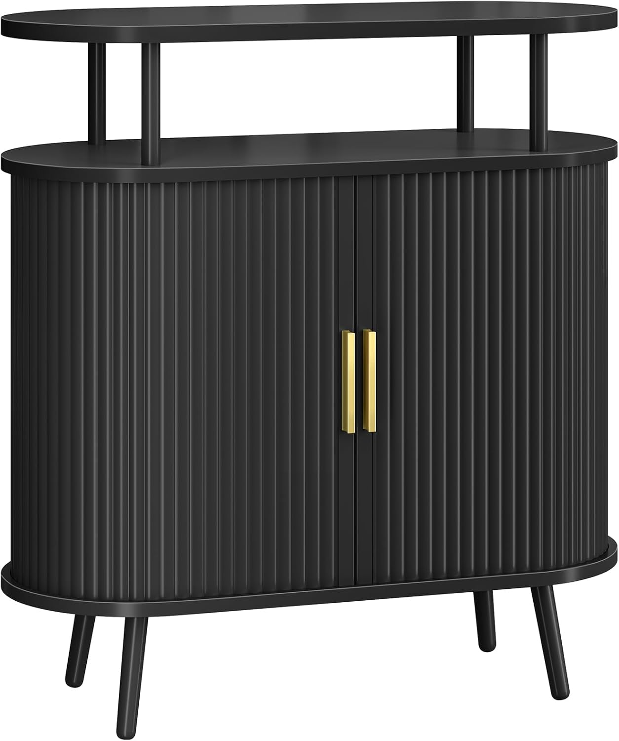Bathroom Storage Cabinet, Bathroom Cabinet with Sliding Doors, Freestanding Floor Cabinet with Gold Handles, Modern Bathroom Organizer and Storage, for Bathroom, Kitchen, Entryway, Black