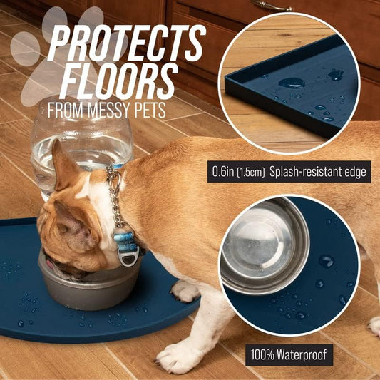 Leash Boss Fountain Mat, Silicone Water Mat Designed for Pet Fountains, Dog Gravity Water Bowls, Mats for Automatic Dispensing Cat Feeders up to 12" Diameter (Medium- 20 x 15 Inches, Gray)