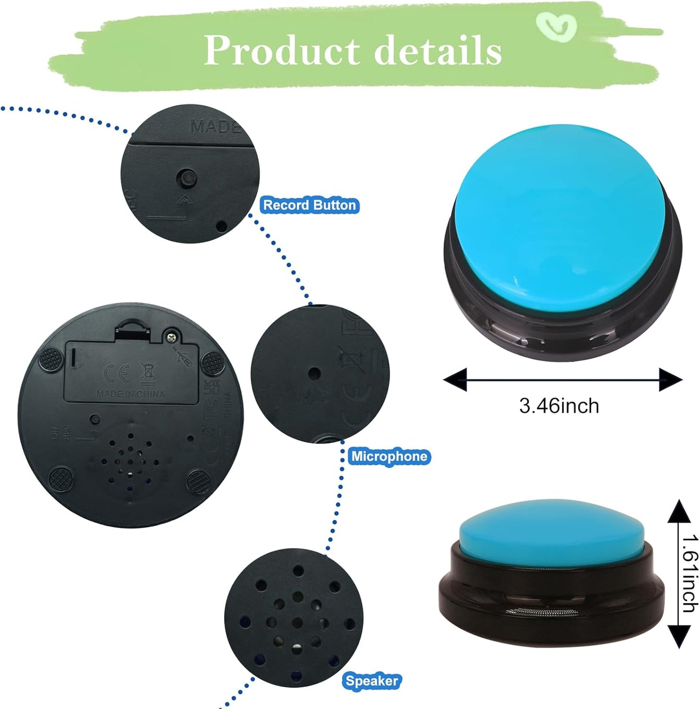 Set of 4 Dog Buttons for Communication, Voice Recordable Buttons for Classroom, Dog Training Talking Buttons Starter Set, Pet Easy Speaking Buttons Tools