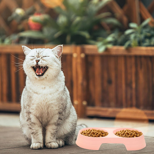 Happyyami Anti-Tip Double Cat Feeding Bowl Feeder Tray Elevated Design Easy to Food and Water Dish for Cats and Small Dogs