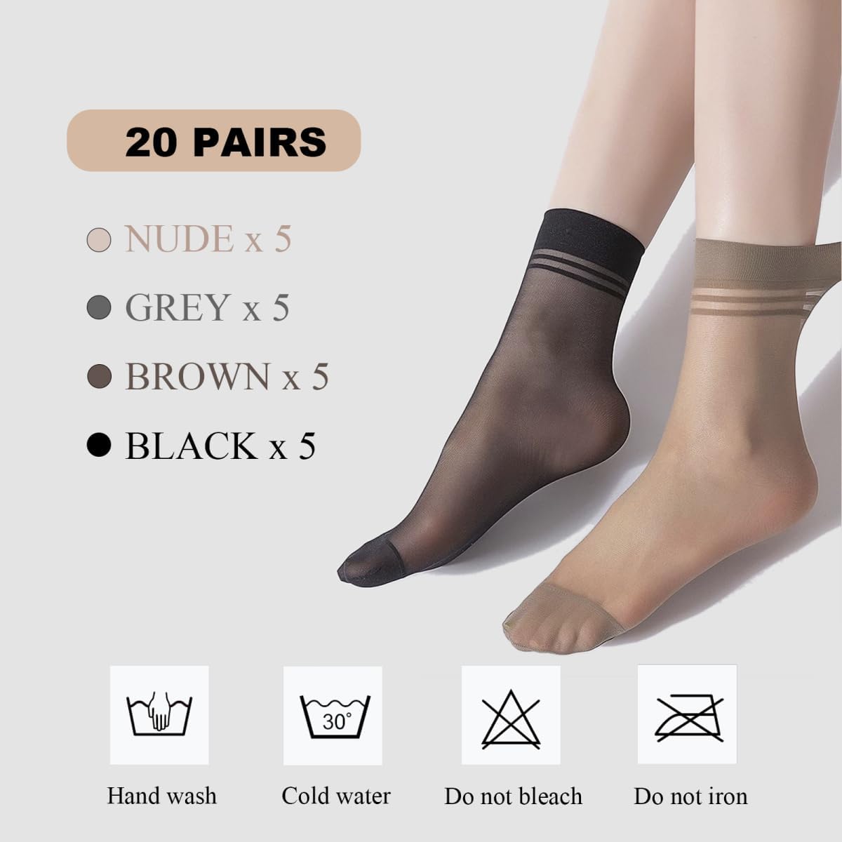 20 Pairs Women's Ankle Sheer Nylon Socks Summer Thin Soft Tight Hosiery Reinforced Toe Stylish Socks