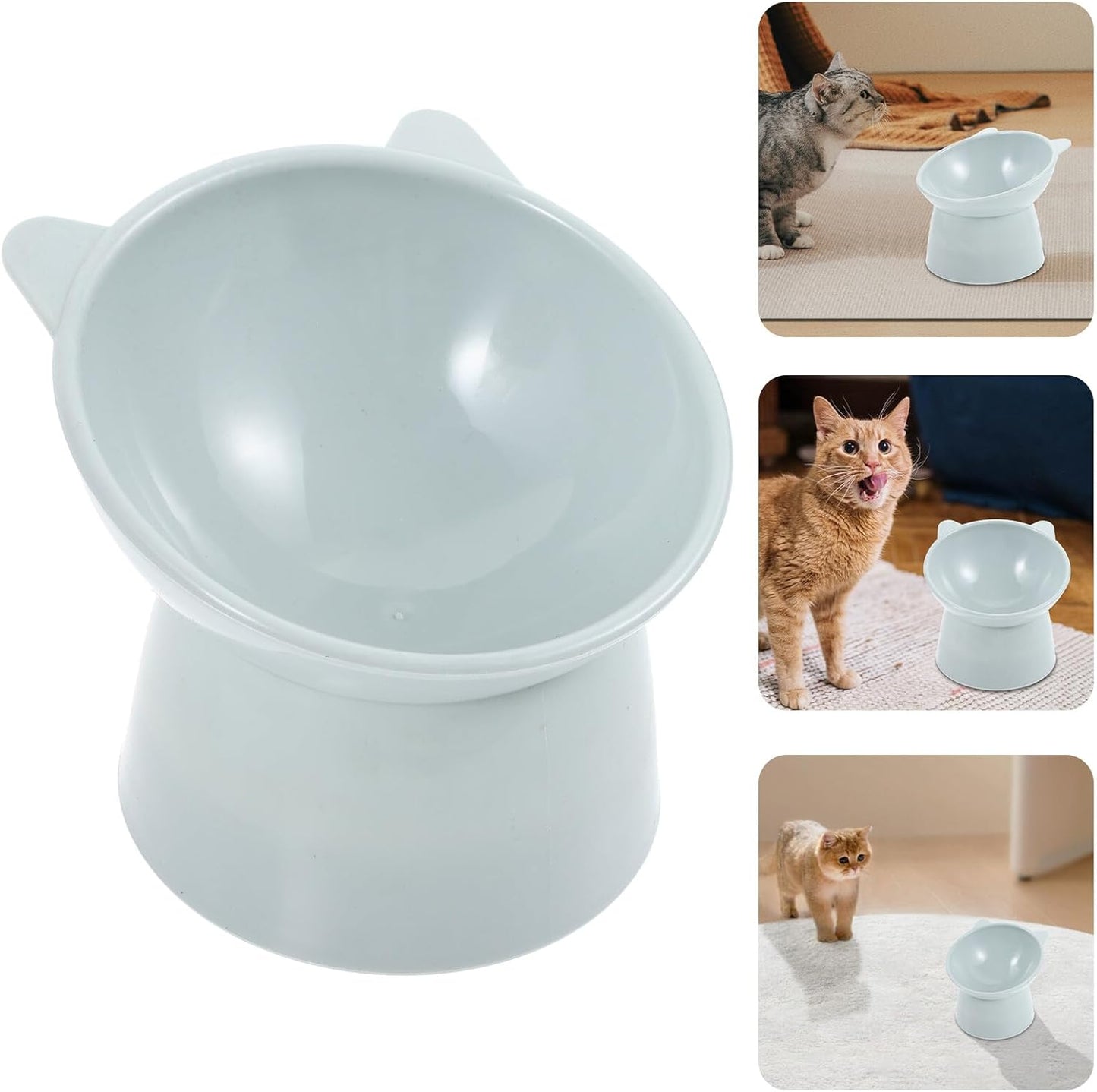 Raised Cat Food Bowl Ergonomic Design Elevated Plastic Cat Feeding Bowl with Neck Protection Slow Feeder Shallow Dish Grey