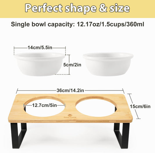 Sunhoo 2PCS Cat Bowls Ceramic Replacement Bowl 360ml Kitten Food and Water Bowl for Indoor Cats Puppy Dishes Small Pet Feeding Dish for Rabbit & Guinea Pig Dishwasher & Microwaveable Safe(White)