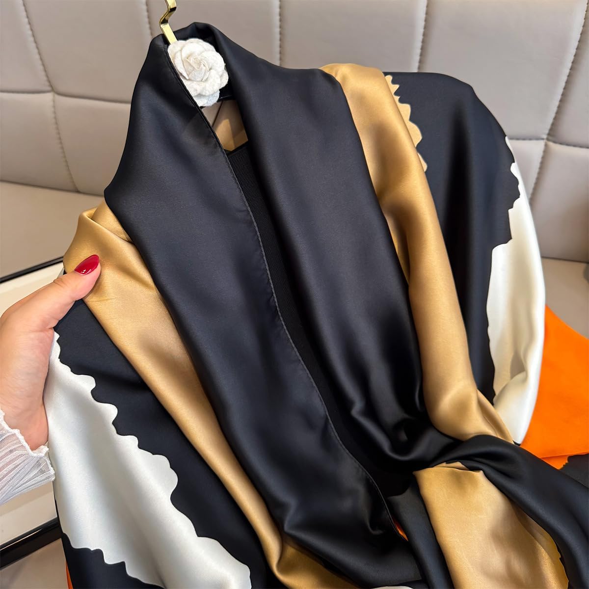 FairyCity Womens large Luxury Silk Scarf Satin Summer Scarf Lightweight Fashion Shawl Wrap