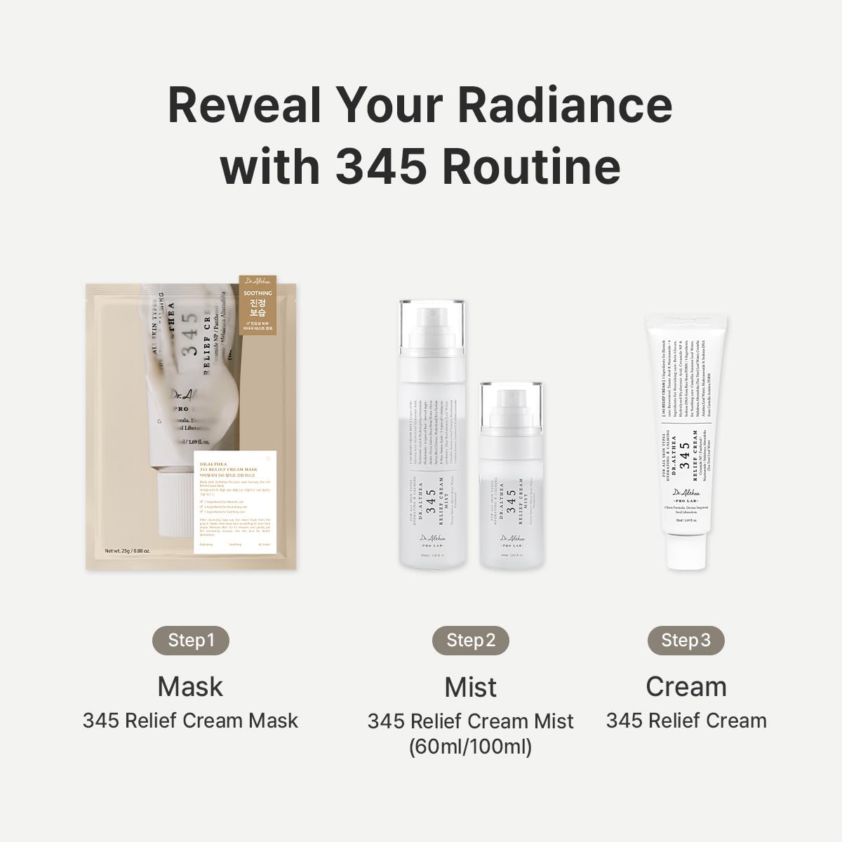 Dr.Althea 345 Relief Cream & Mist Duo | Soothing Recovery & Moisture for Sensitive Skin | Korean Vegan Skin Care Set for All Skin Types
