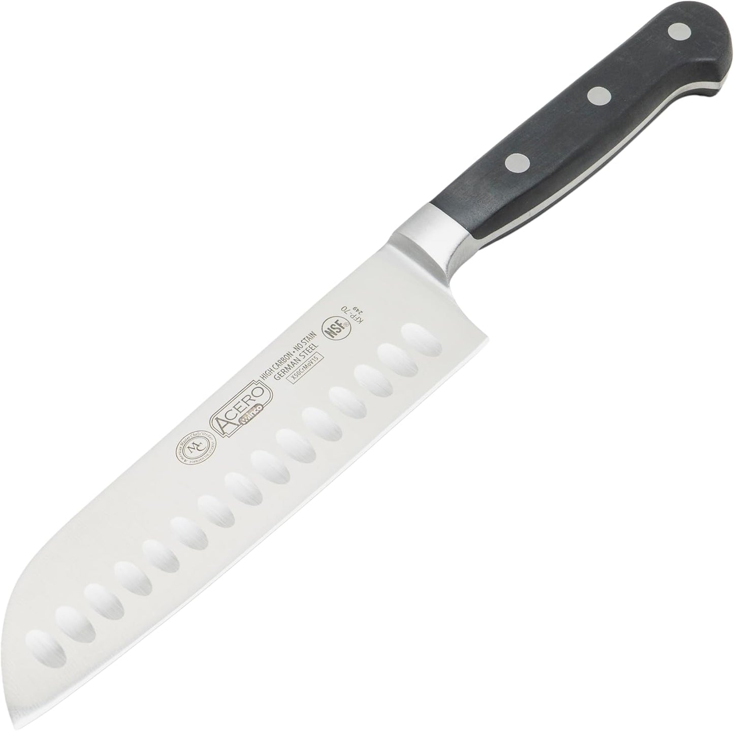 Winco 7" Santoku Knife, Triple Riveted, Full Tang Forged Blade