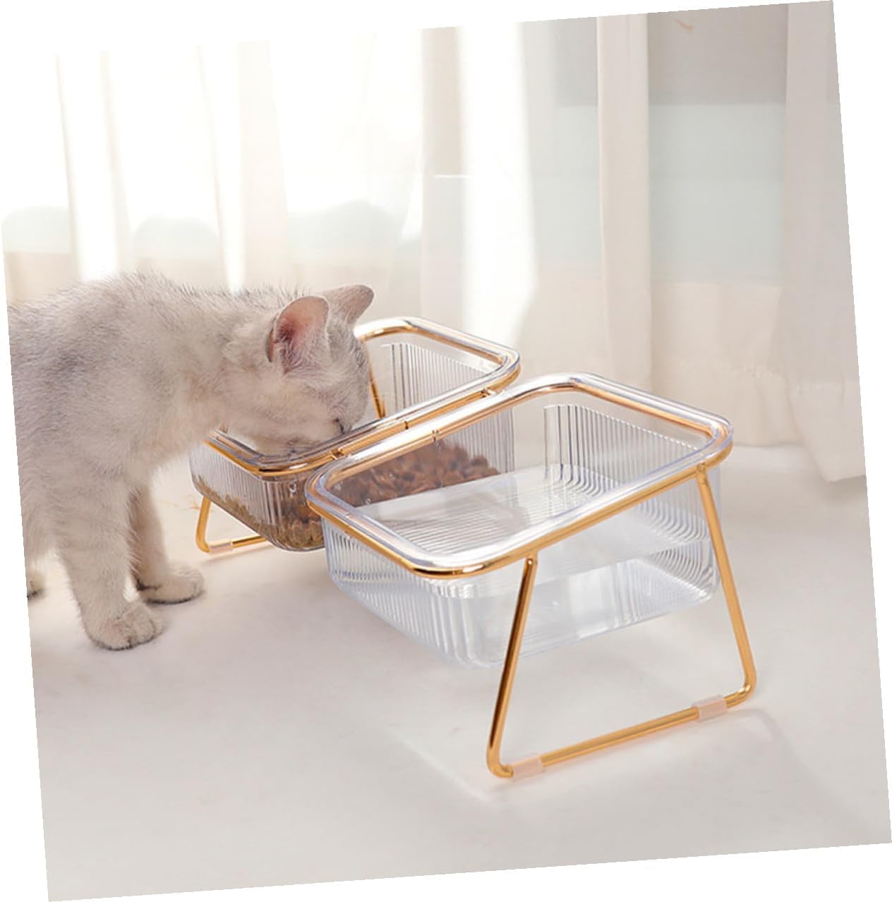 Milisten Elevated Double Raised Cat Bowl with Bowls and Metal Stand, Tilted Design for Spine Protection, Compact Pet Feeding Water Dish for Indoor Cats and Small Dogs