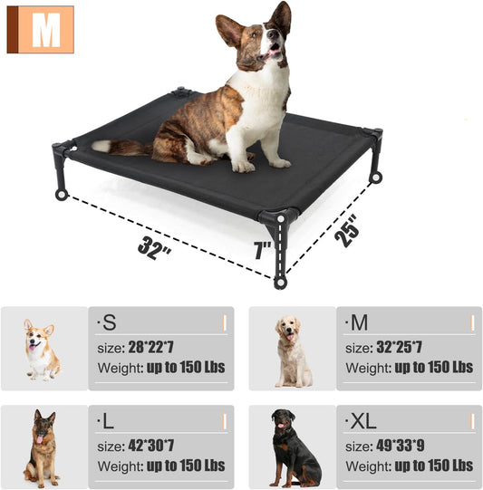 Elevated Dog Bed for Medium Dogs, Raised Dog Cot, Heavy Duty Pet Cots with Durable Supportive Teslin Recyclable Washable Mesh, Indoor & Outdoor, Dark Grey, 32" L x 25" W x 7" Th