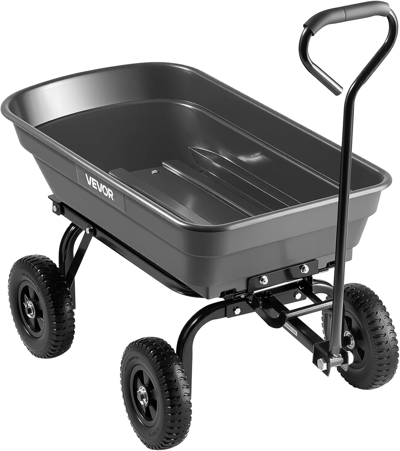 VEVOR 400LBS Wheelbarrow, Poly Garden Dump Cart Wagon with 8" Flat Free Tires, Heavy Duty Wheel Barrow Yard Cart Dump Wagon with Quick-Release System