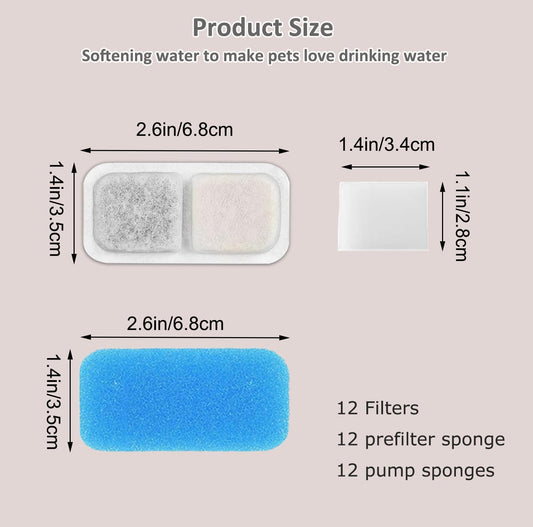 18+18+18 Pack Cat Fountain Replacement Filters Compatible with oneisall PWF-001 2L/67oz Stainless Steel Pet Water Fountain with 1 Hard Brush