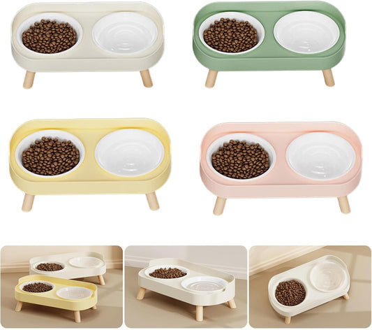 Spill Proof Raised Pet Feeders Double Dishes with Nonskid Rubber Feet for Dog Cats Water Food Bowl Container Kitchen Use Cats Water Food Bowl Set with Stand