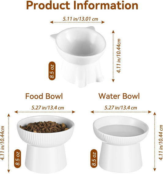 Ceramic Elevated Cat Bowls-Water Bowl, 15° Tilted Design, Anti-Vomiting & Spine Protection, Prevent Whisker Fatigue for Kittens to Adult Cats and Small Dogs (Purple-Elevated Cat Bowls-2)