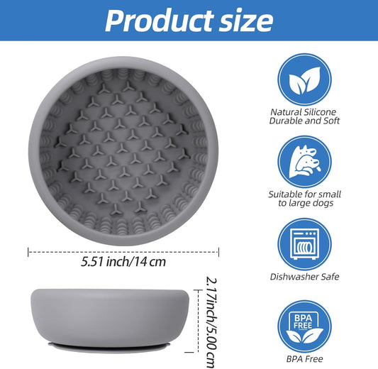 Dog Lick Bowl,Silicone Slow Feeder Bowls for Dogs ,Anxiety Relief Lick Mat for Dogs, Interactive and Enrichment Toys(Grey, Small